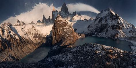 Autumn Mountains River Stones Argentina Patagonia Andes