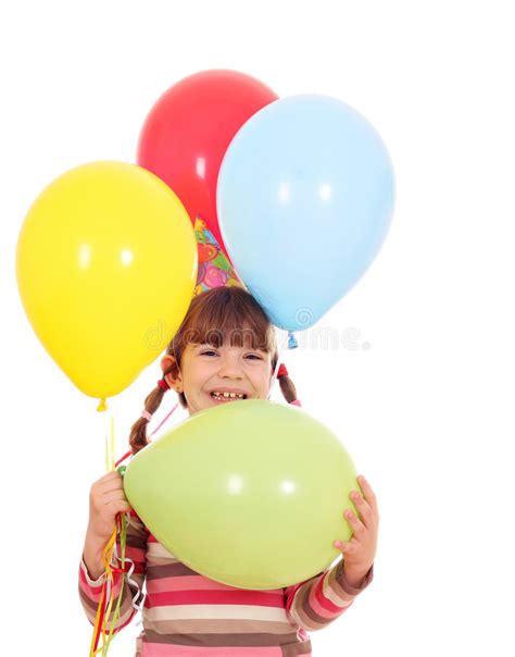 Bambina Con La Festa Di Compleanno Variopinta Dei Palloni Immagine