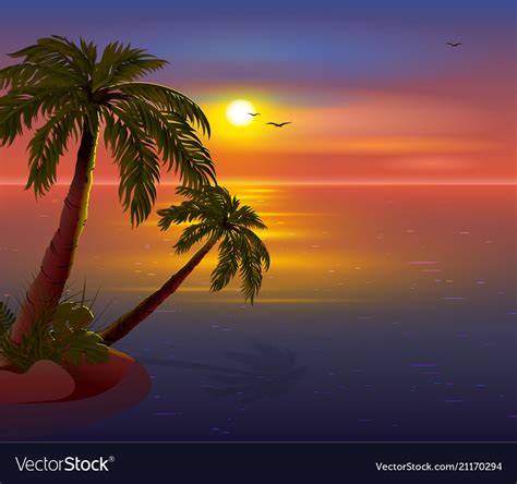 Been to thb tropical island? Romantic sunset on tropical island palm trees Vector Image