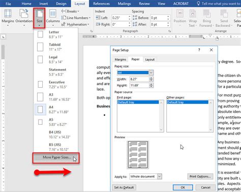 Set Page Settingpage Size Column Hyphenation In Microsoft Word 2016