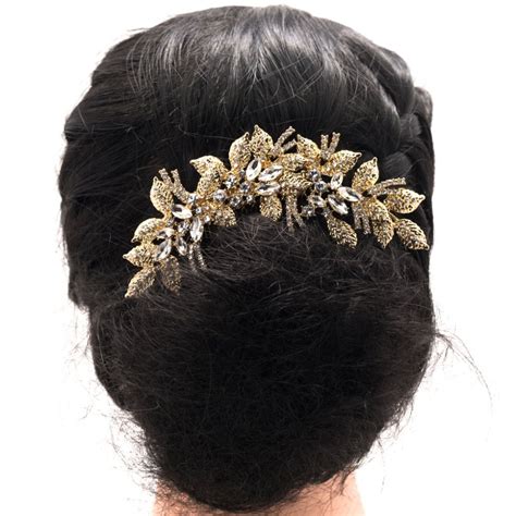 New Design Rhinestone Crystals Bride Wedding Leaves Hair Side Comb Hair