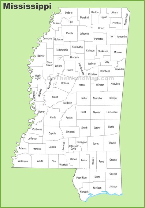 Printable Map Of Mississippi Counties Printable World Holiday 9760