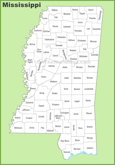 Printable Map Of Mississippi Counties