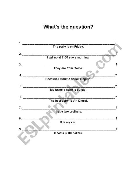 What´s The Question Esl Worksheet By Anouk05