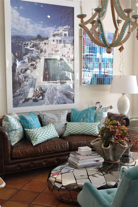 If you saw this living room picture in a different angle, you will see how the yellow accents in this space played well with the blue sofa. Colors of the sea. Found many leather sofas with cute ...