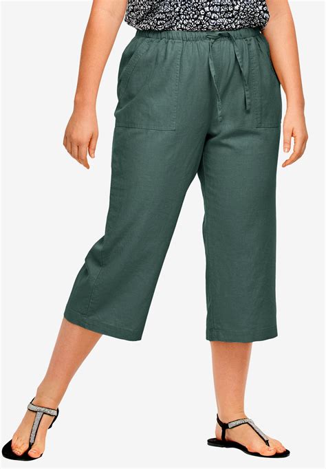 Linen Blend Drawstring Capris By Ellos® Plus Size Crop And Capri Pants
