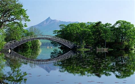 Hokkaido Japan Japanese Bridge Nature Scenery Lake Hd Wallpaper