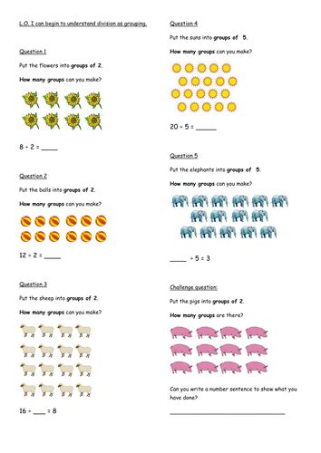 Division As Grouping Worksheets For Grade 1 Free Worksheet Division