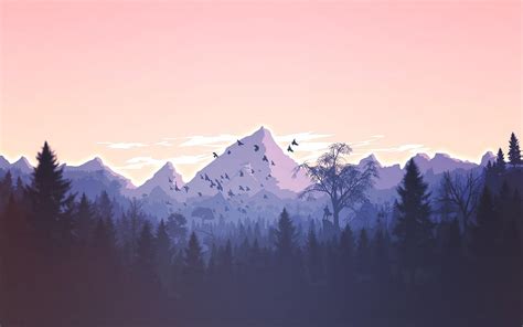 Wallpaper Mountains Sunrise Digital Art Artwork Birds Trees