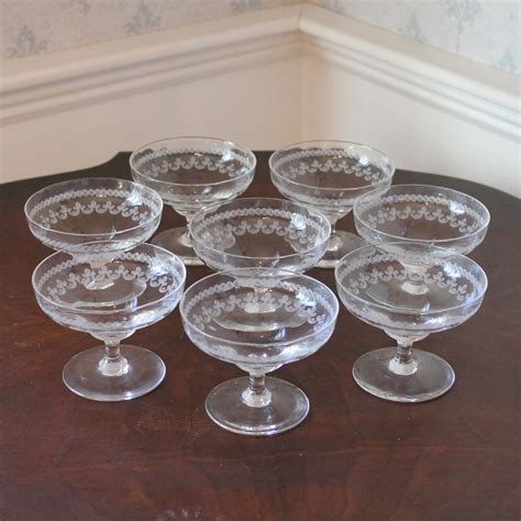 Set Of 8 Vintage Clear Swirl Needle Etched Sherbert Glasses Etsy