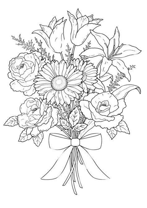 Easy Flower Bouquet Adult Coloring Pages Print Color Craft