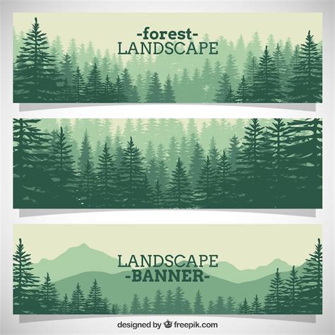 Beautiful Forest Full Pines Banners Free Vector