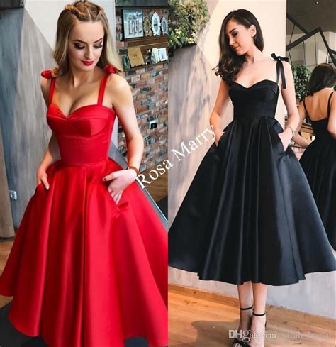 1950s Retro Red Black Prom Dresses 2018 A Line Tea Length