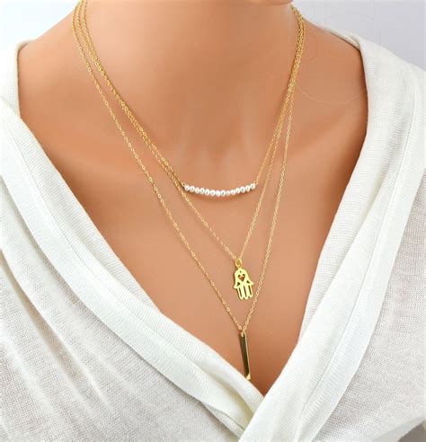 Gold Layered Necklace Layered Necklace Set Three Layer