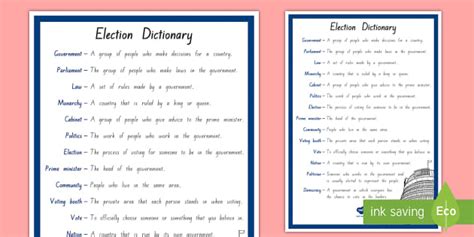 Election Dictionary Display Poster Teacher Made Twinkl