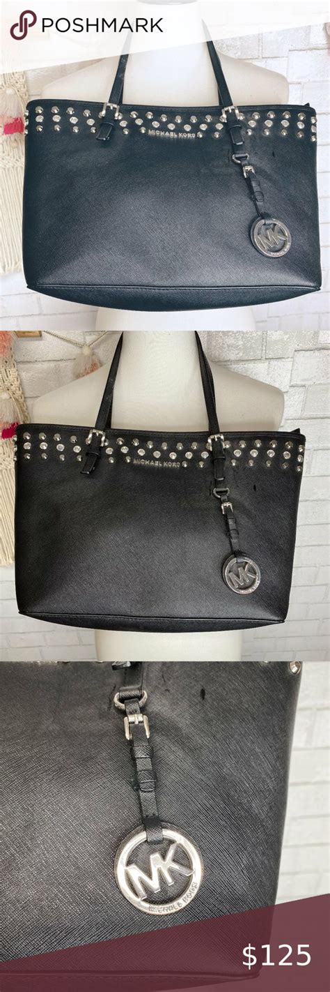 Michael Kors Black Leather Studded Bag Rhinestones Black Leather