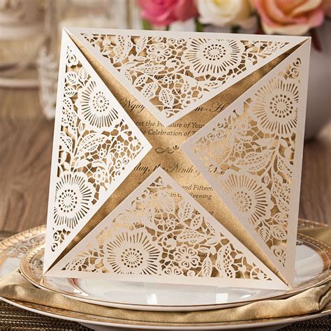 Check spelling or type a new query. Wishmade 100x White Square Laser Cut Wedding Invitations Cards with Lace Flowers Engagement ...