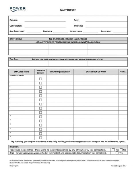 Printable Free Construction Daily Report Template