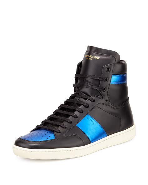 Saint laurent court classic sl/10 perforated leather sneakers. Saint laurent Leather High-Top Sneakers in Blue for Men | Lyst
