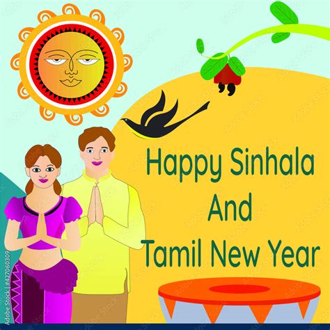 Creative Sinhala And Tamil New Year Vector Post Design Stock