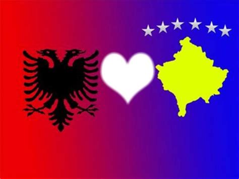 Die flagge albaniens wird überall, also auch außerhalb albaniens, von ethnischen albanern als nationales symbol verwendet. Photo montage ALBANIA - KOSOVA - Pixiz