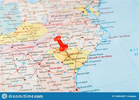 Red Clerical Needle On A Map Of Usa South South Carolina And The