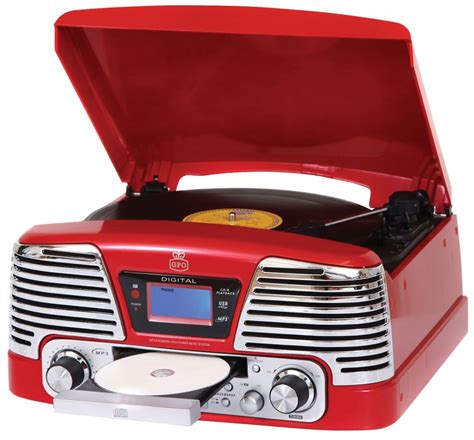 Gpo Memphis Retro Turntablefm Radio And Cd Player Red Trax Music Store