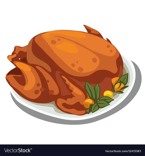 Cooked Delicious Chicken On The Plate Food Vector Image