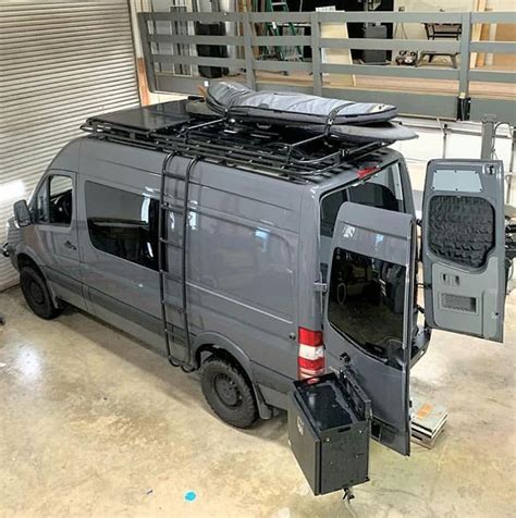 Sprinter Van Loaded With Aluminess Gearroof Rack Ladder And Rear