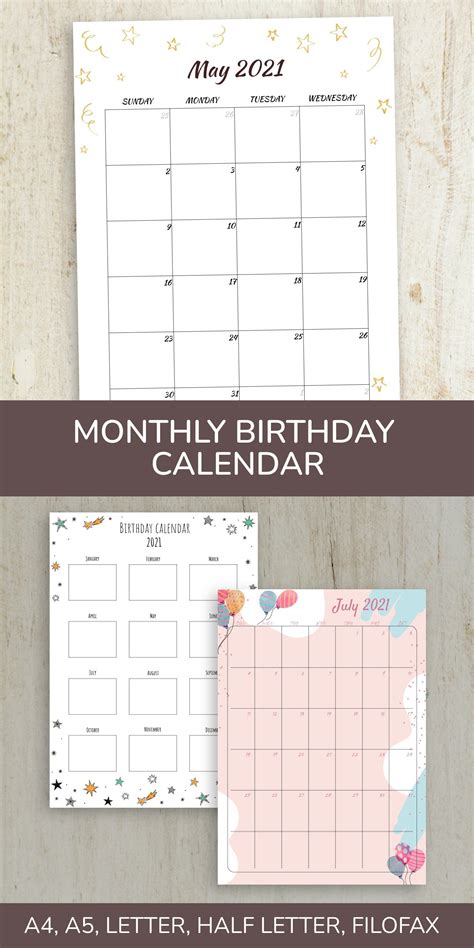 Monthly Birthday Calendar Has A Simple Design If You Are Looking For