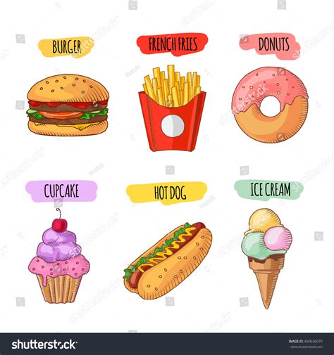 Fast Food Set Cartoon Vector Icons Stock Vector Royalty Free