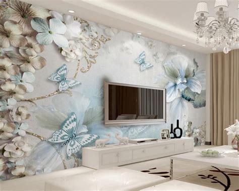 Beibehang Custom 3d Wallpaper Stereo Light Blue Flower