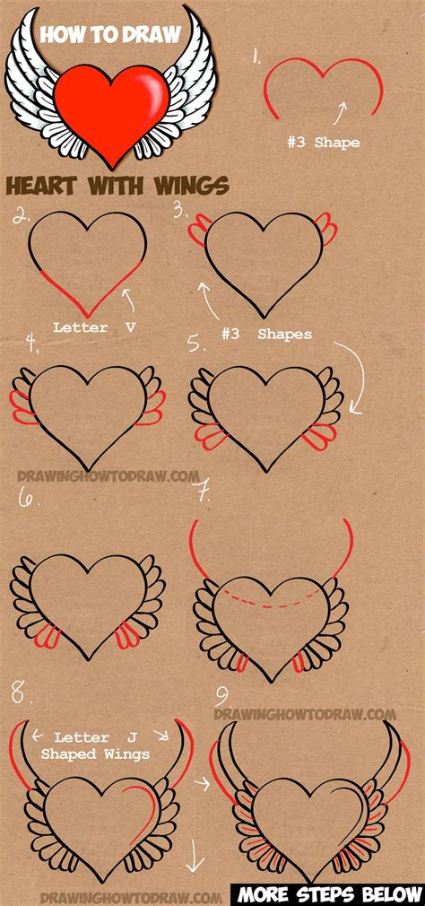 Print out our simple 3d heart card template and follow along with our easy tutorial below to make your own heart card in no time at all. How to Draw a Heart with Wings - Easy Step by Step Drawing ...