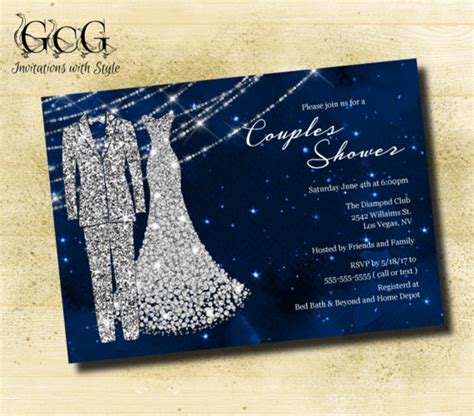 Navy And Silver Couples Shower Invitation Bridal Shower Invitation