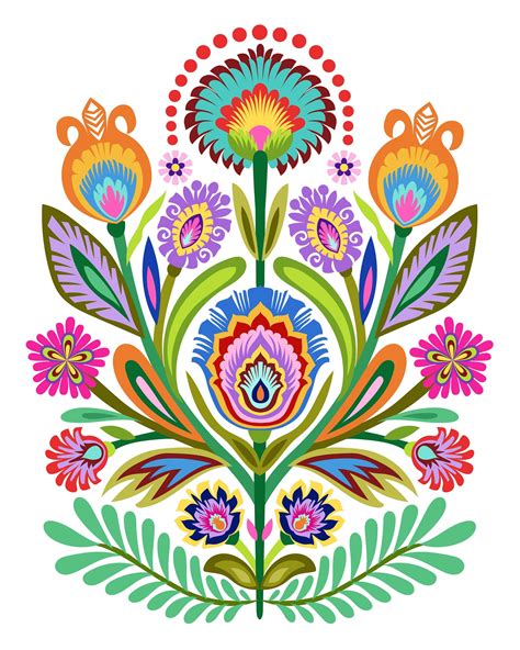 Polish Folk Art Flowers Floral Wycinanki Botanical Folk Art Print 5