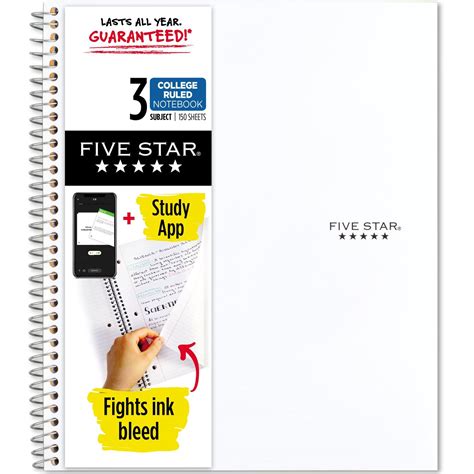 Study App Black 1 Subject White 2 Pack College Ruled Paper 100 Sheets