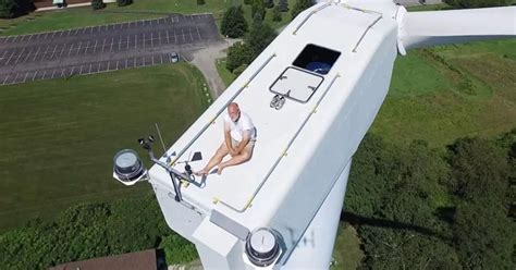 Drone Pilot Spots Man Sunbathing On Top Of Wind Turbine Ft Above Ground Mirror Online