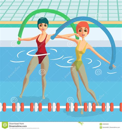Water Aerobics With Noodles Group Fitness Classes Stock Vector