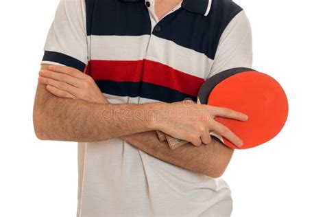 Close Up Of Sports Man Playing Ping Pong Isolated On White Background