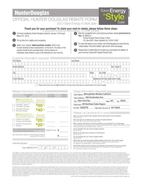 Hunter Douglas Official Mail In Rebate Form