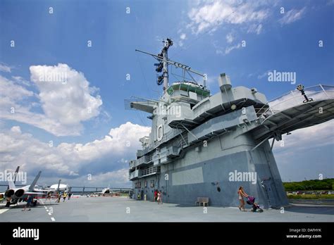 Conning Tower Of The Uss Yorktown Aircraft Carrier Docked At Patriots