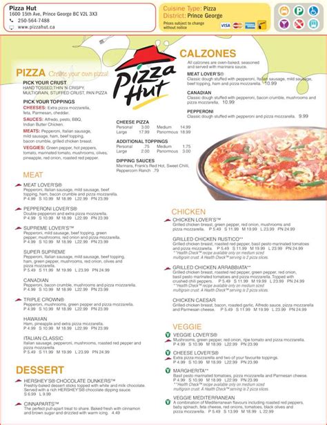 Looking for the pizza hut menu & pizza hut delivery menu? Pizza Hut - Menu, Hours & Prices - 105-1600 15th Avenue ...