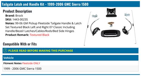 1999 2006 Gmc Sierra 1500 Tailgate Handle Brock 1443 0023s