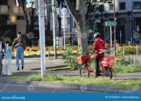 Food Delivery Guy On A Bicycle In Japan Editorial Image Image Of