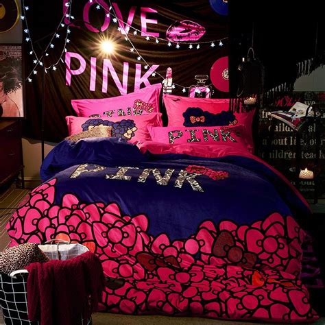 Victorias Secret Velvet Warm Pink Printing Bedding Set Jc