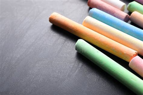 Pieces Of Color Chalk On Blackboard Stock Photo Image Of Color Board