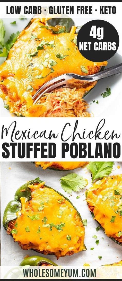 Keto mexican stuffed peppers servings: Keto Mexican Cheese & Chicken Stuffed Poblano Peppers ...