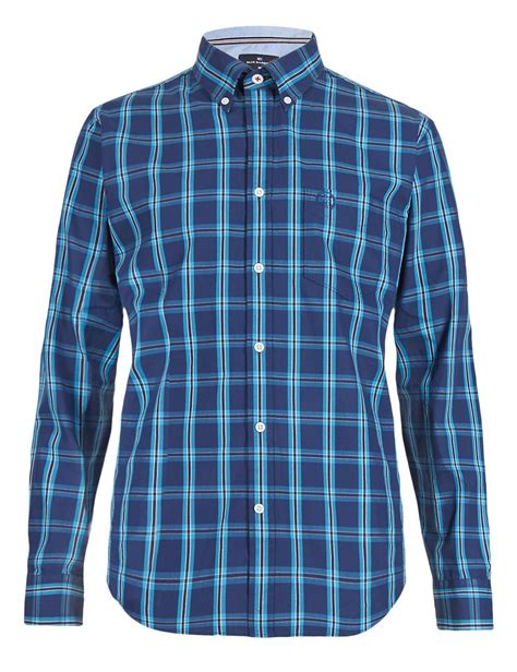 Premium Pure Cotton Checked Shirt Blue Harbour M S Check Shirt