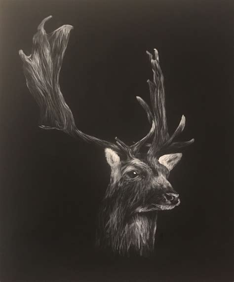 Fallow Deer Acrylic On Canvas Black And White Painting Artwork
