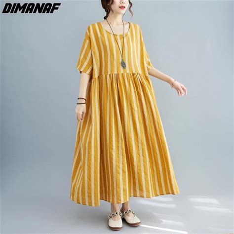 Buy Dimanaf Women Dress Summer Plus Size Beach Sundress Linen Bohemian